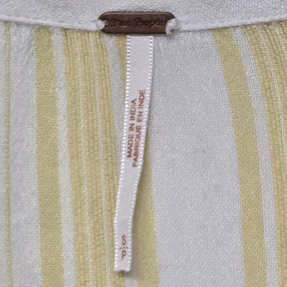 Free People Yellow And White Striped Drawstring Tie Shoulder Top Size Small - Picture 5 of 8